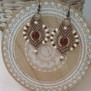 Μακραμε beaded κρεμαστά σκουλαρίκια - πέτρες, boho, κρεμαστά, μεγάλα - 2