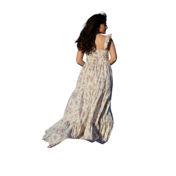 Little roses dress - αμάνικο, βαμβάκι, φλοράλ, γάμου - βάπτισης, maxi
