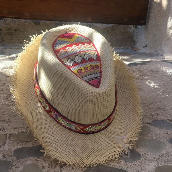Maroco- ψάθινο καπέλο - ζωγραφισμένα στο χέρι, χειροποίητα, boho, καπέλα, ψάθινα - 3