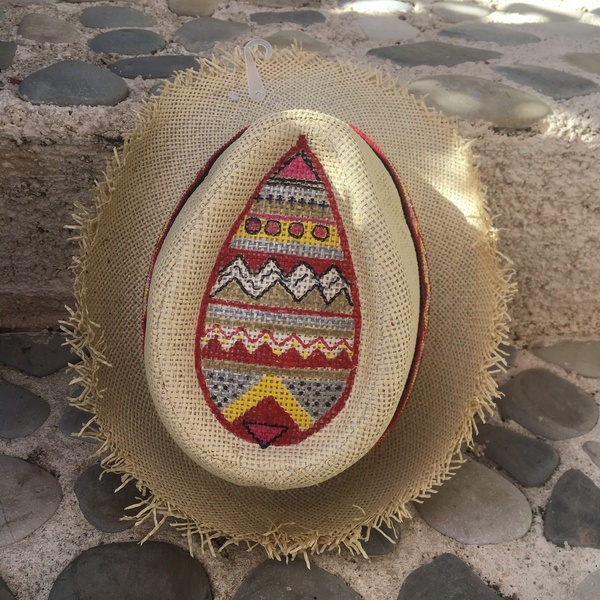 Maroco- ψάθινο καπέλο - ζωγραφισμένα στο χέρι, χειροποίητα, boho, καπέλα, ψάθινα - 5