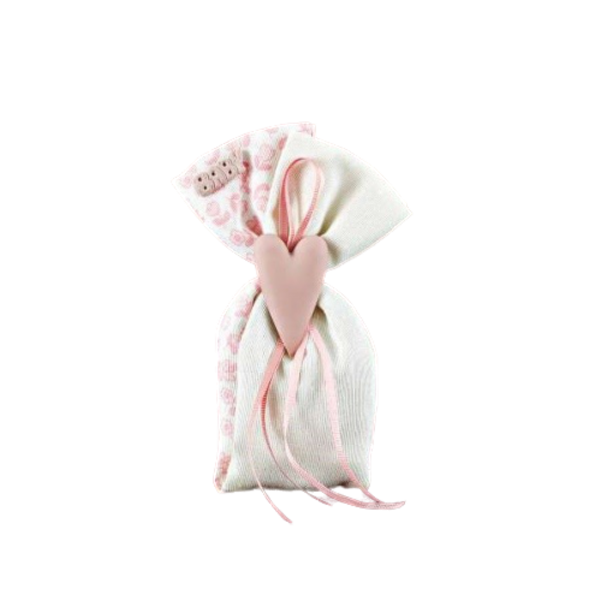 Πουγκί Διπλό Βαμβακερό με Διακόσμηση Καρδιάς για Μπομπονιέρα Γαμοβάπτισης 50 μπομπονιέρες - μπομπονιέρα, βάπτισης, γάμου - βάπτισης
