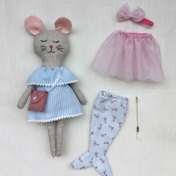 Χειροποίητη λινή κούκλα ‘ποντικάκι’ - ύφασμα, δώρο, κούκλες