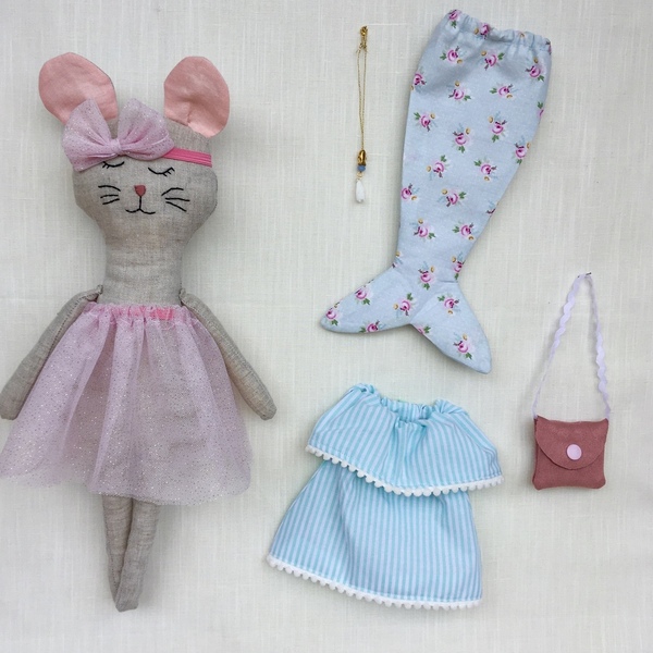 Χειροποίητη λινή κούκλα ‘ποντικάκι’ - ύφασμα, δώρο, κούκλες - 2