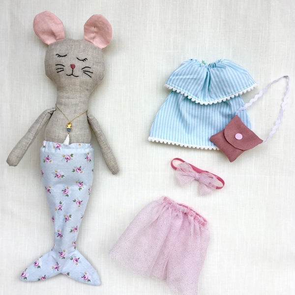 Χειροποίητη λινή κούκλα ‘ποντικάκι’ - ύφασμα, δώρο, κούκλες - 3