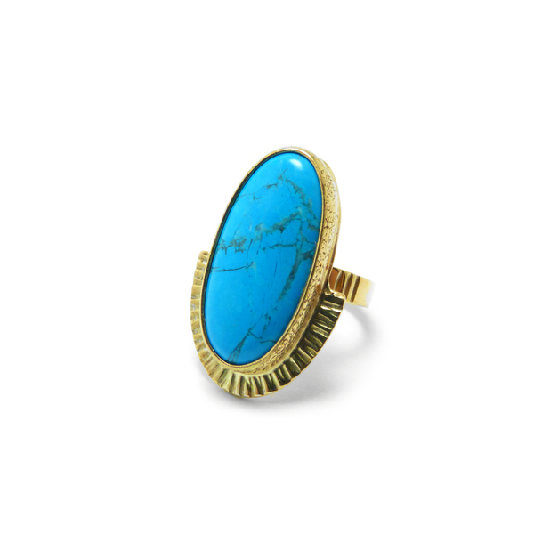 " Blue Howlite " - Χειροποίητο επίχρυσο δαχτυλίδι με Μπλε Χαολίτη! - ημιπολύτιμες πέτρες, επιχρυσωμένα, χαολίτης, boho, boho, μεγάλα, αυξομειούμενα, φθηνά