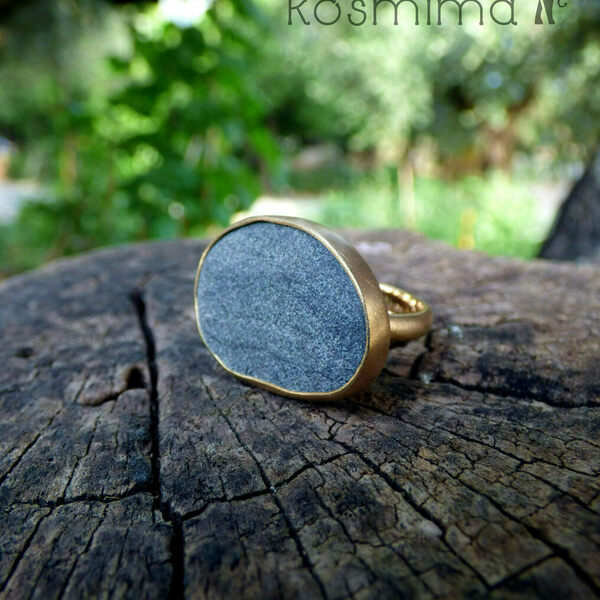 " River stone ring " - Xειροποίητο επίχρυσο δαχτυλίδι με βότσαλο από ποτάμι! - ημιπολύτιμες πέτρες, επιχρυσωμένα, μικρά, μικρά, boho, boho, βότσαλα, αυξομειούμενα, φθηνά - 4