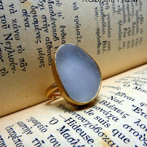" Golden Seaglass ring" - Xειροποίητο επίχρυσο ματ δαχττττυλίδι με γυαλάκι της θάλασσας! - ημιπολύτιμες πέτρες, επιχρυσωμένα, μικρά, μικρά, boho, boho, αυξομειούμενα, φθηνά - 4