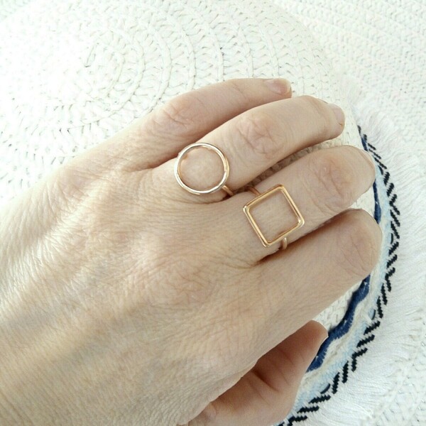 Δαχτυλίδι ροζ χρυσό τετράγωνο - minimal, μικρά, boho, boho, μπρούντζος, αυξομειούμενα, φθηνά - 4