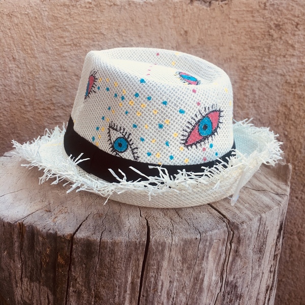 Alternative- ψάθινο καπέλο - ζωγραφισμένα στο χέρι, χειροποίητα, boho, καπέλα, ψάθινα - 3