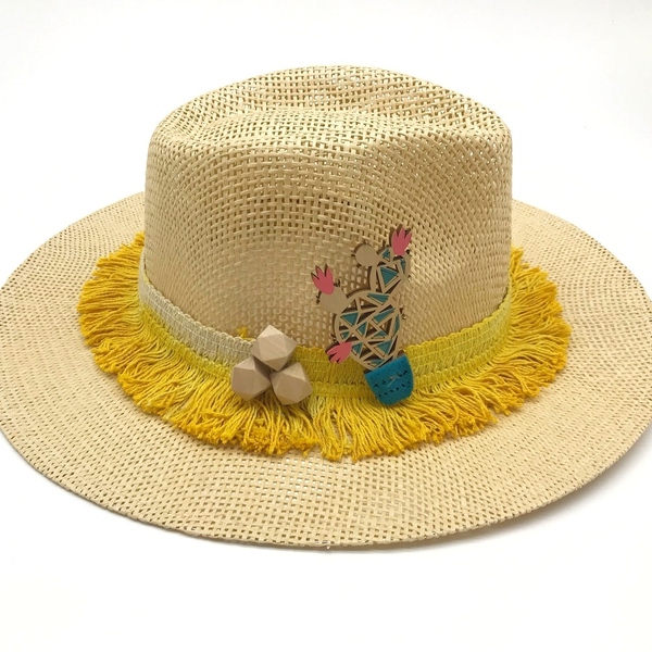 Ψάθινο καπέλο παναμα “cactus” - στυλ, κάκτος, δώρα για γυναίκες, ψάθινα - 2