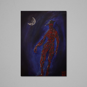 Midnight duel dark flesh figure abstract canvas panel painting acrylic 18x25 - πίνακες & κάδρα, πίνακες ζωγραφικής