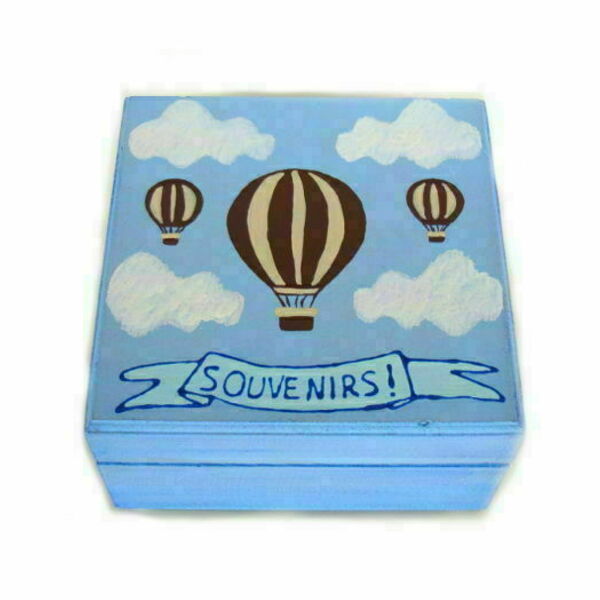 Χειροποίητο κουτί αερόστατα ”souvenirs” ζωγραφισμένο στο χέρι - ξύλο, οργάνωση & αποθήκευση, κουτιά αποθήκευσης