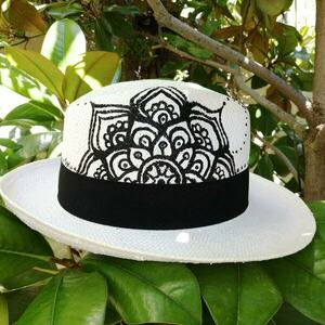 Ψάθινο Καπέλο Ζωγραφισμένο με σχέδιο Mandala - ψάθινα - 2
