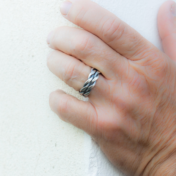 Braided ασημένιο ανδρικό δαχτυλίδι - δαχτυλίδι, δαχτυλίδια - 3