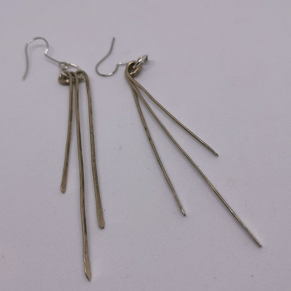 Σκουλαρίκια "ΙΙΙ" από νεάργυρο / earrings "III" - αλπακάς, μακριά, minimal, κρεμαστά, μεγάλα - 4