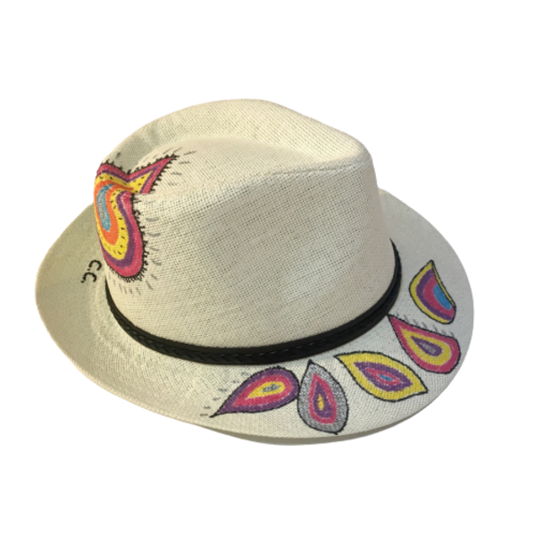 Colorful- ψάθινο καπέλο με ζωγραφιστά λαχούρια - ζωγραφισμένα στο χέρι, χειροποίητα, boho, καπέλα, ψάθινα