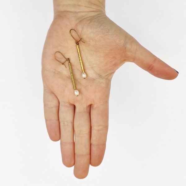 Σκουλαρίκια ορείχαλκος και μαργαριτάρι, εξ ολοκλήρου χειροποίητα - μαργαριτάρι, ορείχαλκος, χειροποίητα, μικρά, κρεμαστά - 2