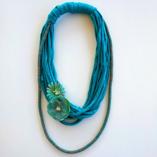 Veneto scarf necklace, κολιέ φουλάρι με λουλούδια - μεγάλα