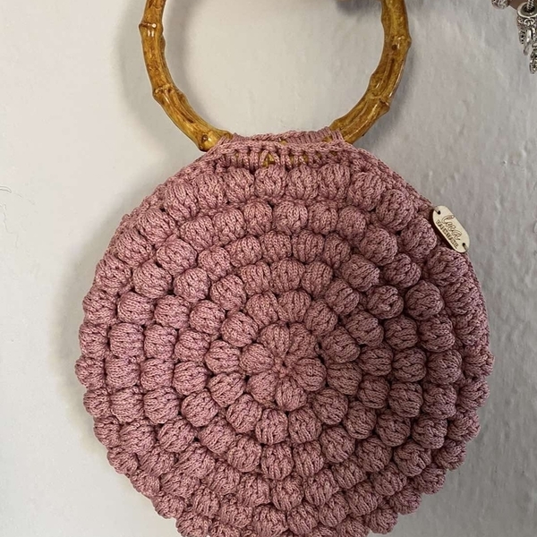 Pinky Round Bag - μεγάλες, χειρός, πλεκτές τσάντες - 4