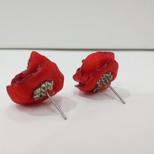 Σκουλαρίκια ανεμώνες κόκκινες - ύφασμα, λουλούδι, καρφωτά, μικρά, faux bijoux - 4