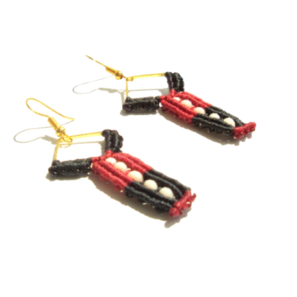 Κόκκινα σκουλαρίκια μακραμέ - μακραμέ, minimal, boho, κρεμαστά, φθηνά - 2