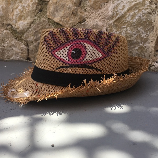 Pinky- ψάθινο καπέλο - ζωγραφισμένα στο χέρι, ψάθα, χειροποίητα, boho, ψάθινα - 2
