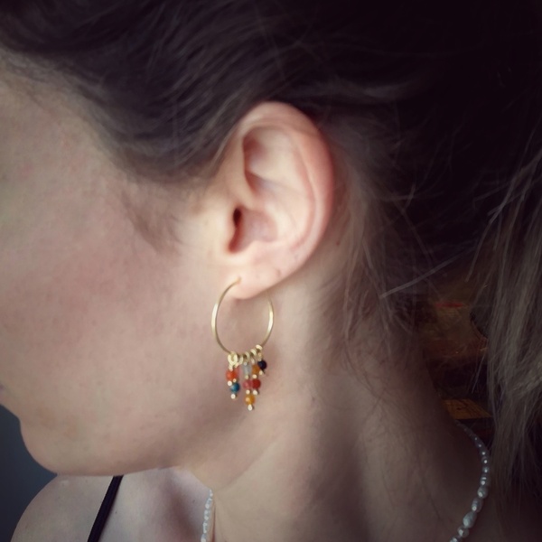 "Sunset" Earrings - ασήμι, ημιπολύτιμες πέτρες, επιχρυσωμένα, κρίκοι, μικρά - 2