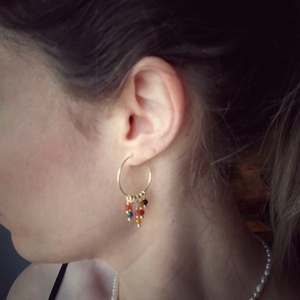 "Sunset" Earrings - ασήμι, ημιπολύτιμες πέτρες, επιχρυσωμένα, κρίκοι, μικρά - 3
