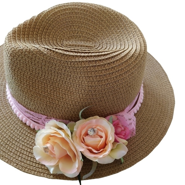 Καπέλο ψάθινο με λουλούδια! - καπέλο, ψάθινα - 2