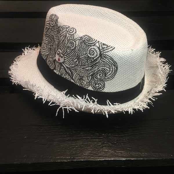 Gorgo- ψάθινο καπέλο - ζωγραφισμένα στο χέρι, καπέλα, αξεσουάρ παραλίας, ψάθινα - 3