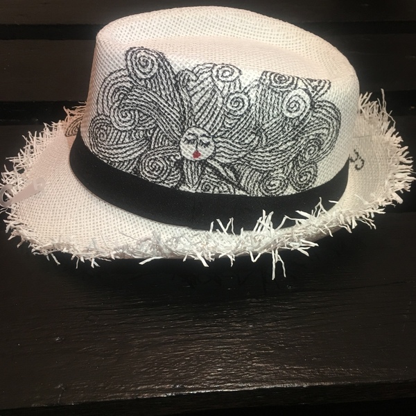 Gorgo- ψάθινο καπέλο - ζωγραφισμένα στο χέρι, καπέλα, αξεσουάρ παραλίας, ψάθινα - 5