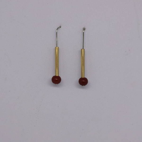Σκουλαρίκια από ορείχαλκο και κόκκινη χάντρα / earrings - ορείχαλκος, μακριά, κρεμαστά, μεγάλα, φθηνά - 5