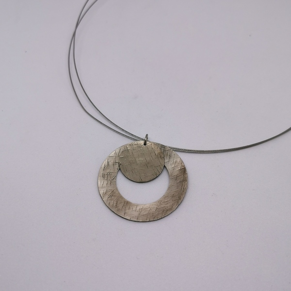 Κολιέ "δακτύλιος με κύκλο 2" σφυρηλατημένο / necklace "hoop and circle 2" - αλπακάς, σφυρήλατο, minimal, φθηνά - 3