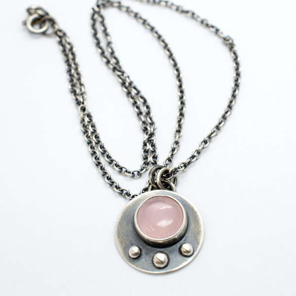 Ροζ Χαλαζίας κολιέ ασημένιο - ημιπολύτιμες πέτρες, ασήμι 925, χειροποίητα, boho