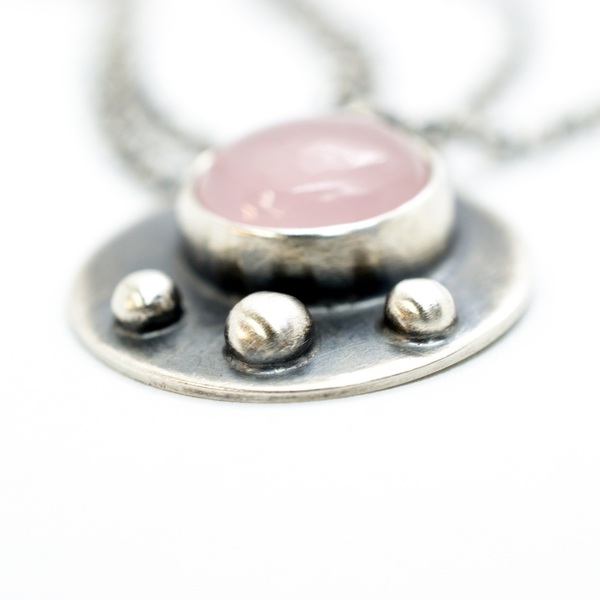 Ροζ Χαλαζίας κολιέ ασημένιο - ημιπολύτιμες πέτρες, ασήμι 925, χειροποίητα, boho - 2