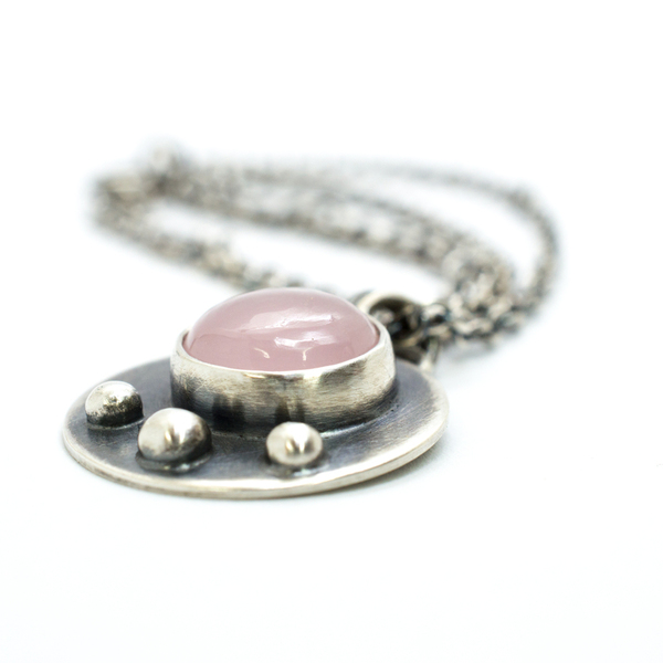 Ροζ Χαλαζίας κολιέ ασημένιο - ημιπολύτιμες πέτρες, ασήμι 925, χειροποίητα, boho - 5