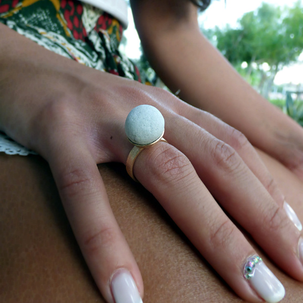 "Λαλούδες" - Χειροποίητο επίχρυσο 18k ματ δαχτυλίδι με φυσικό βότσαλο! - πέτρα, επιχρυσωμένα, μικρά, μικρά, βότσαλα, αυξομειούμενα - 4