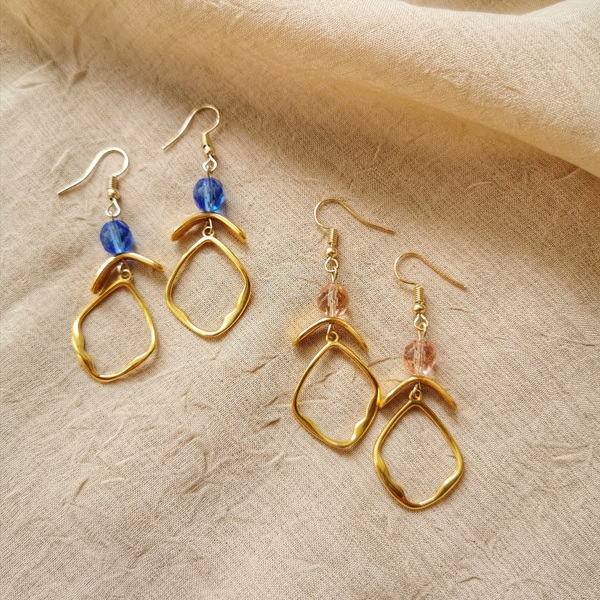 "Rhombus Blue" Earrings - μικρά, κρεμαστά - 3