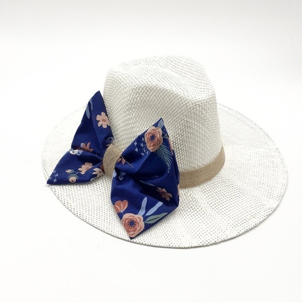 Χειροποίητο καπέλο παναμα «Floral Bow» - φιόγκος, στυλ, απαραίτητα καλοκαιρινά αξεσουάρ, ψάθινα - 2