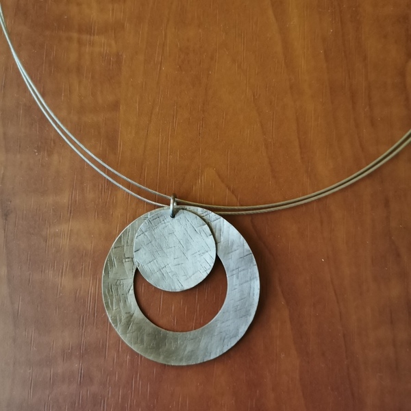 Κολιέ "δακτύλιος με κύκλο 2" σφυρηλατημένο / necklace "hoop and circle 2" - αλπακάς, σφυρήλατο, minimal, φθηνά - 2