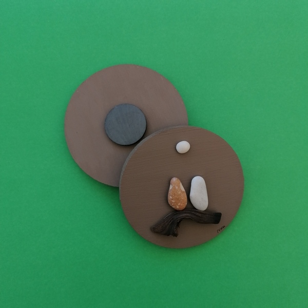 Ξύλινο μαγνητάκι με παράσταση από βότσαλα, love birds (9cm) - ξύλο, δώρα γενεθλίων, διακοσμητικά, ιδεά για δώρο, μαγνητάκια ψυγείου - 4