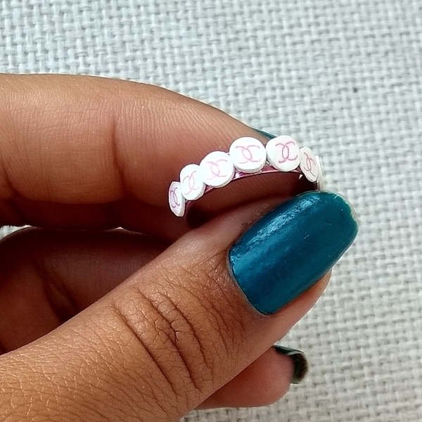 δαχτυλίδι φούξια λογότυπο σανέλ, αλουμίνιο - πηλός, μικρά, boho, σταθερά, φθηνά - 4