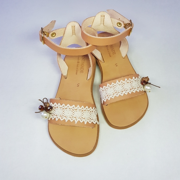 Σανδαλια Μαμά- κόρη - δέρμα, boho, πέρλες, φλατ, ankle strap - 2