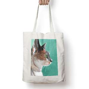 Πορτραίτο Γάτας Πάνινη τσάντα Tote Bag από οργανικό βαμβάκι - ύφασμα, ώμου, μεγάλες, all day, tote, πάνινες τσάντες, φθηνές