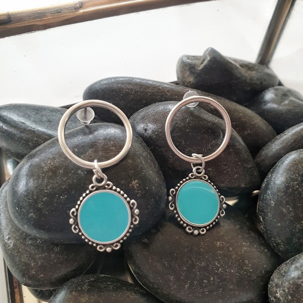 Turquoise earrings - επάργυρα, μικρά, boho, κρεμαστά