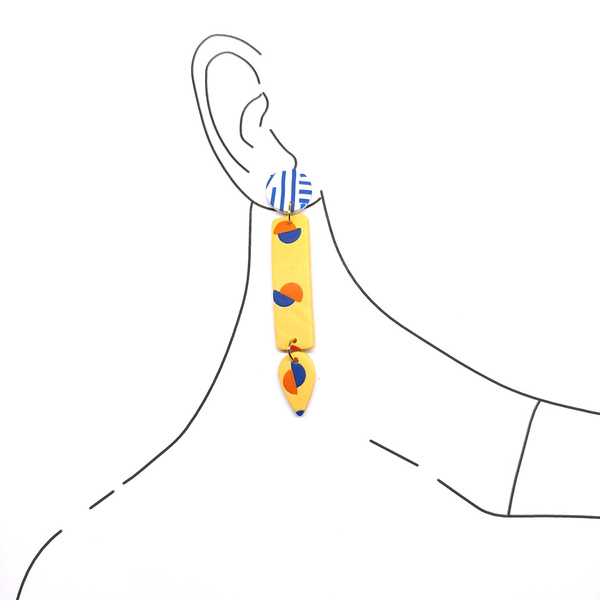 Χειροποίητα σκουλαρίκια|Pink Lemon - πηλός, μακριά, boho, κρεμαστά, faux bijoux - 3