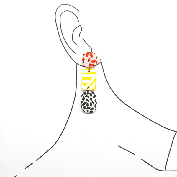 Χειροποίητα σκουλαρίκια mix print|Pink Lemon - πηλός, καρφωτά, boho, faux bijoux - 3