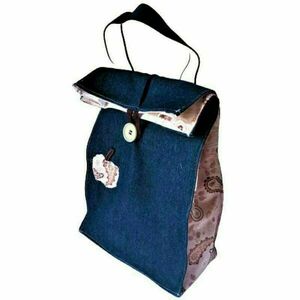 Χειροποίητο Lunchbag- Τσάντα κολατσιού ( 5,5 lt ) τζίν - ύφασμα, μεγάλες, all day, χειρός, φθηνές