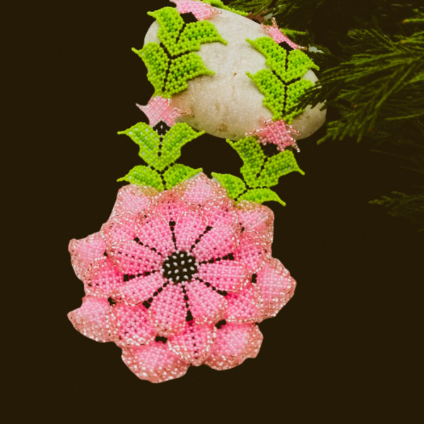 Huichol κολιε - χάντρες, κοντά, λουλούδι, boho - 4