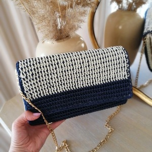 Χειροποίητη πλεκτή τσάντα ώμου σε navy χρώμα . - clutch, ώμου, all day, πλεκτές τσάντες, μικρές - 4